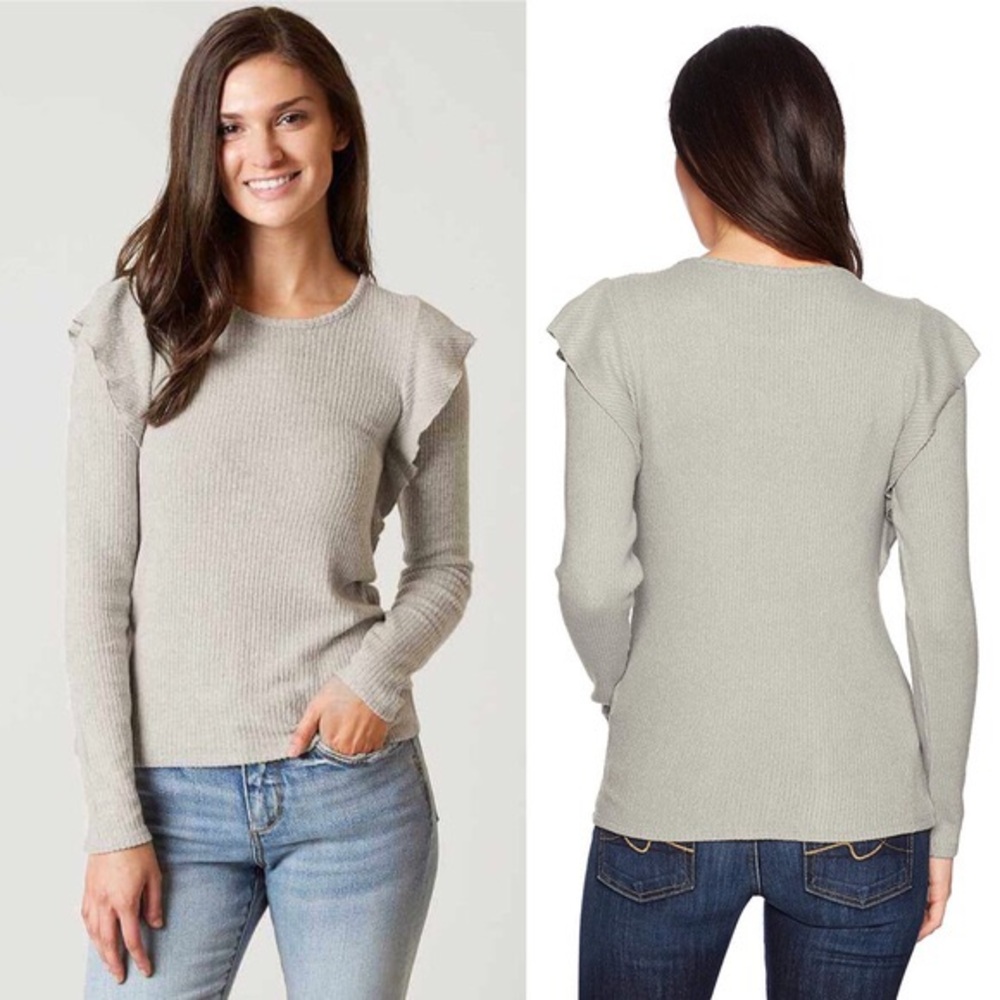 NWOT Lucky Brand Gray Ribbed Thin Ruffle Top